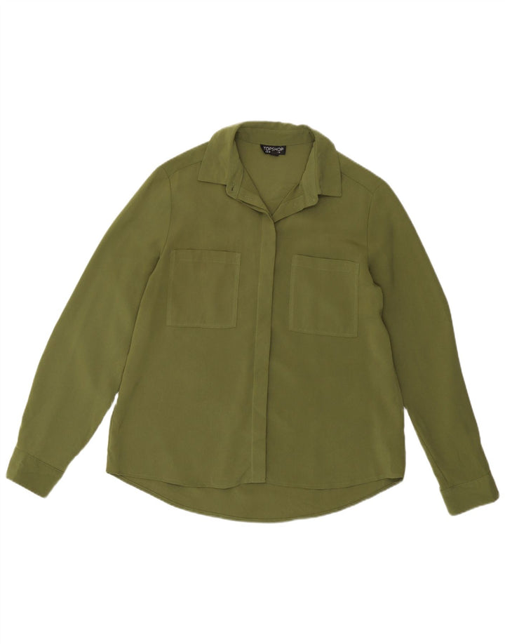 Topshop Dame Shirt Bluse UK 10 Small Khaki Polyester