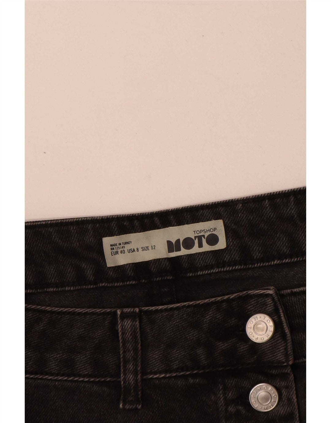 Moto Dame Mini Denim Nederdel UK 12 Medium W30 Sort Bomuld