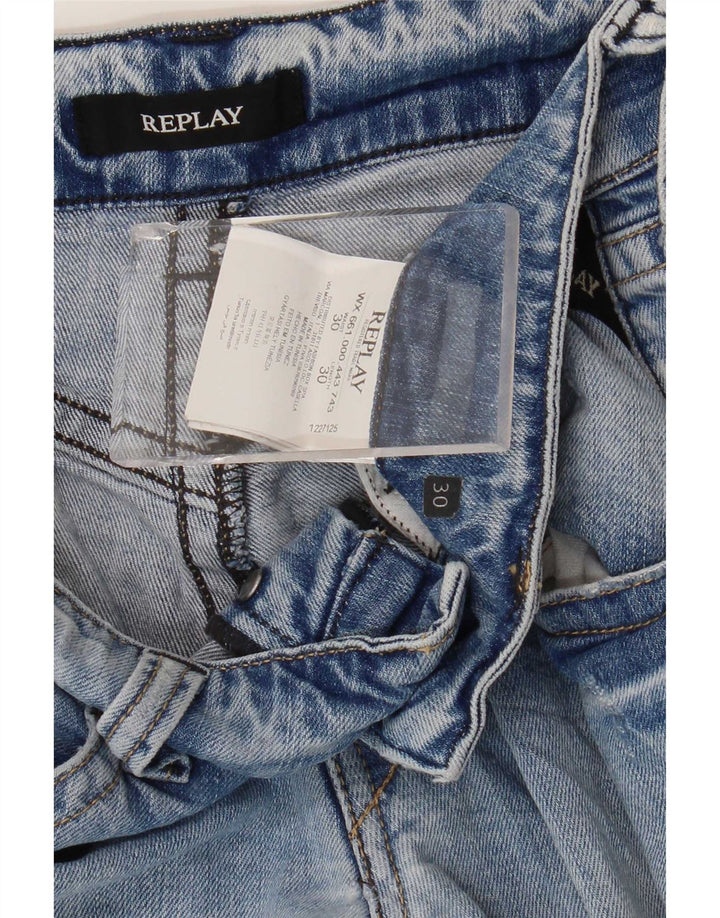 Replay Dame Distressed Straight Jeans W30 L30 Blå Bomuld