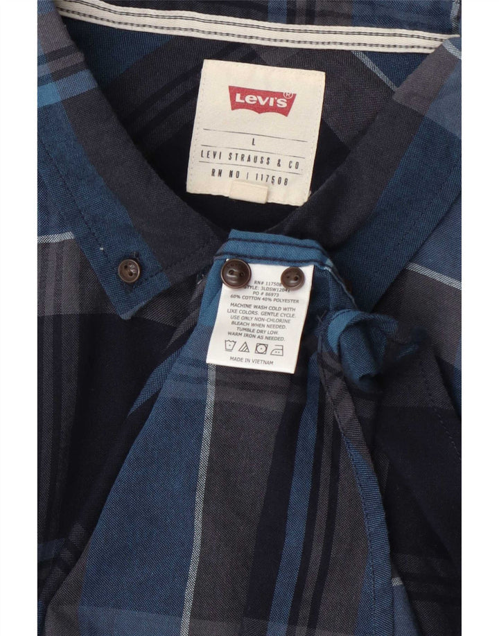 Levi's kortærmet herreskjorte Stor marineblå ternet bomuld
