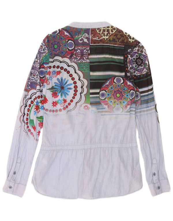 Desigual kvinders grafisk skjortebluse UK 10 Small Blue Floral Cotton