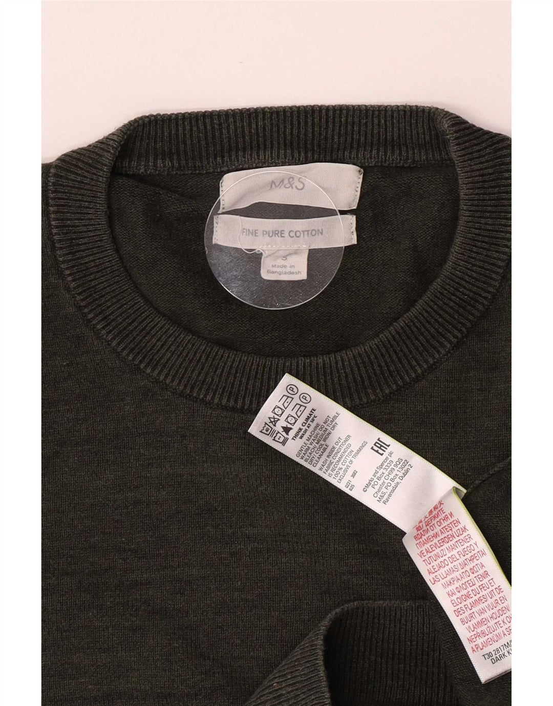 Marks & Spencer Herre sweater med rund hals, lille Khaki Flecked Bomuld