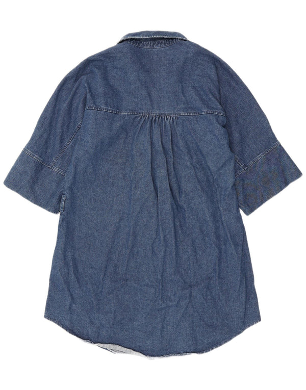 Zara Dame Denim Shirt Dress UK 14 Medium Blue Cotton