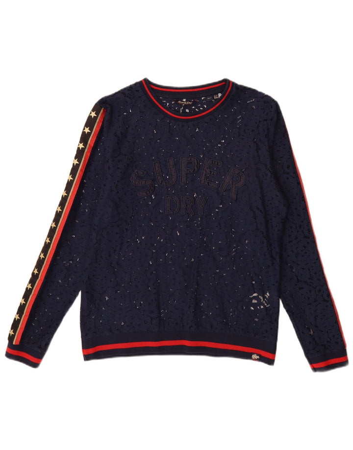Superdry Dame Oversized grafisk top Langærmet UK 10 Small Navy Blue