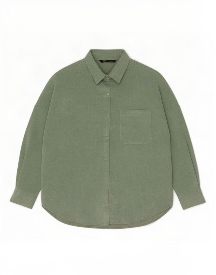 Zara Dame Oversized Corduroy Shirt UK 10 Small Green Polyester