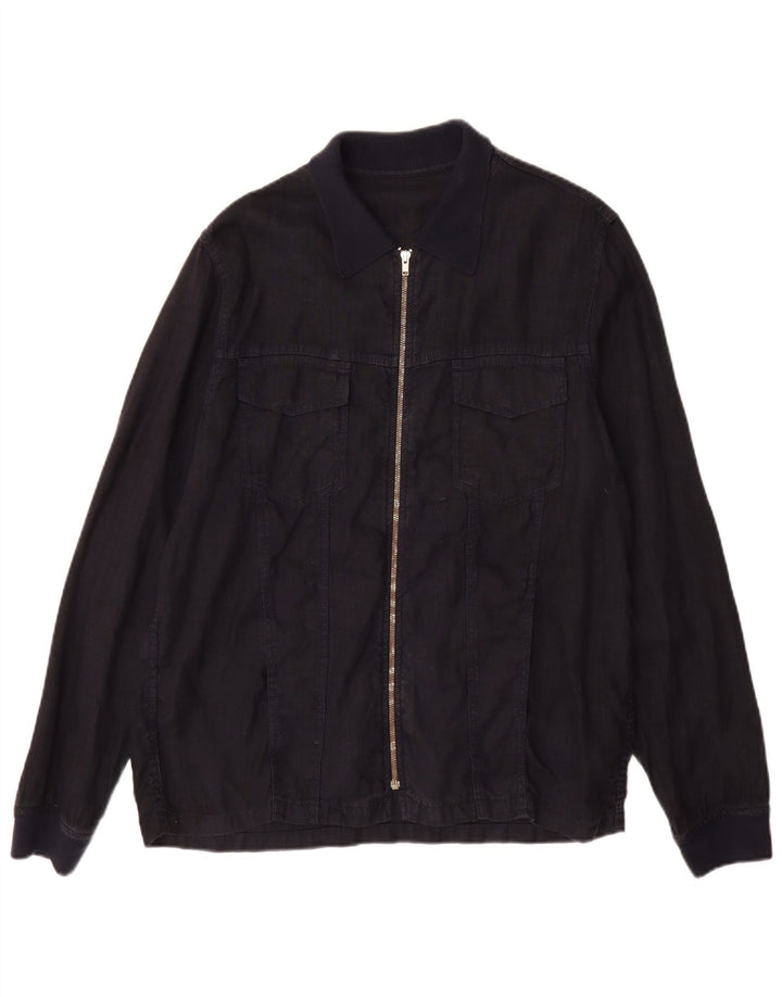 Zara Herre Utility Jacket UK 40 Large Navy Blue Flax