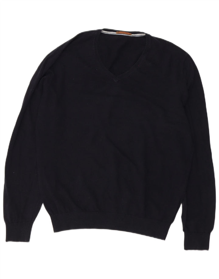 Massimo Dutti Herre V-hals sweater XL marineblå bomuld