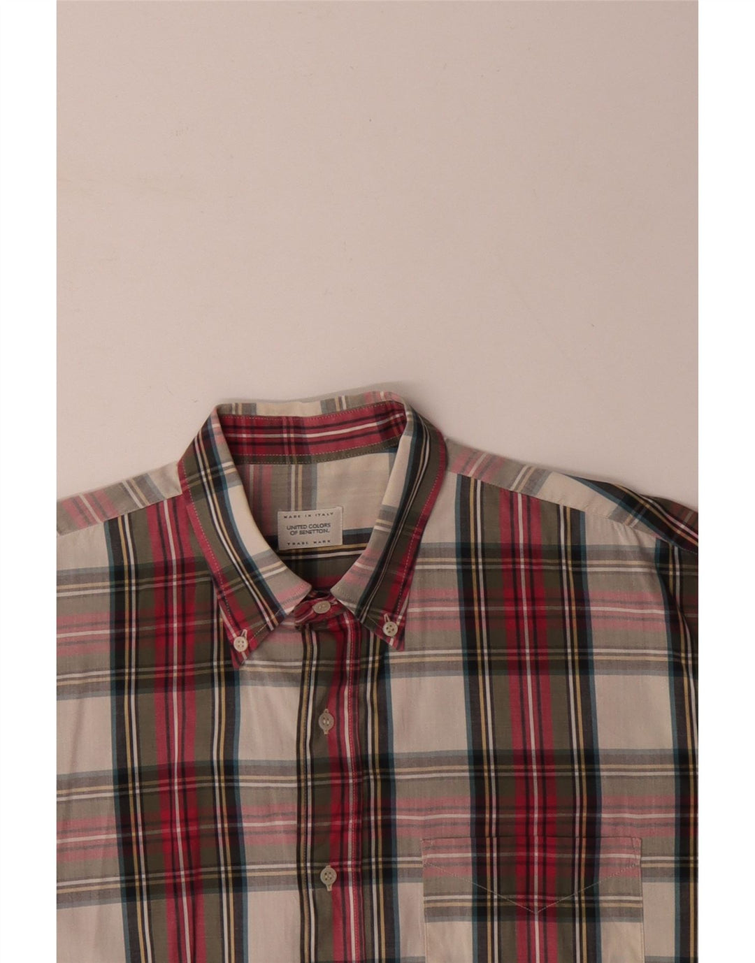 BENETTON kortærmet herreskjorte Stor flerfarvet ternet