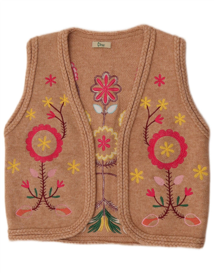 Hjørne Dame Grafisk Åben Cardigan Sweater UK 12 Medium Beige Floral