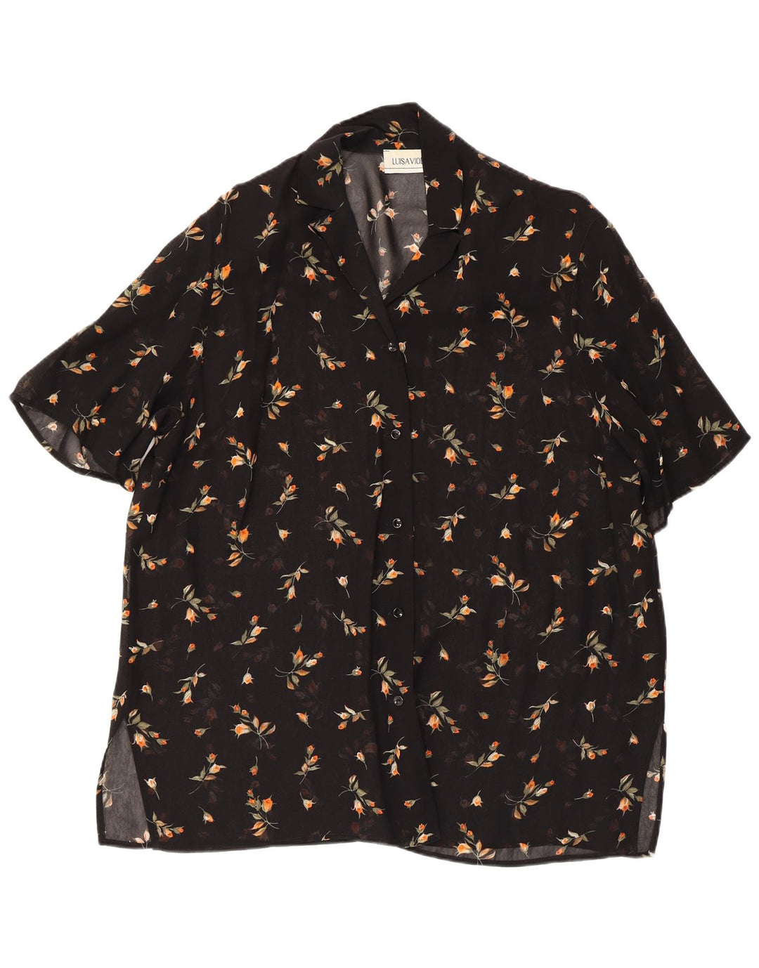 LUISA VIOLA Dame Se Through Shirt Bluse UK 20 2XL Sort Blomster