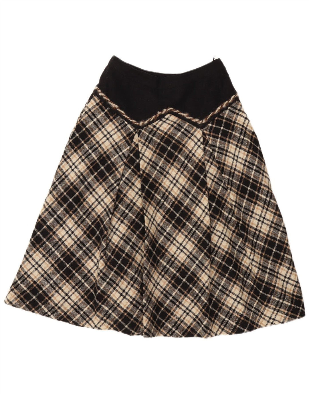 Vintage dame A-line nederdel W28 Medium sort ternet uld