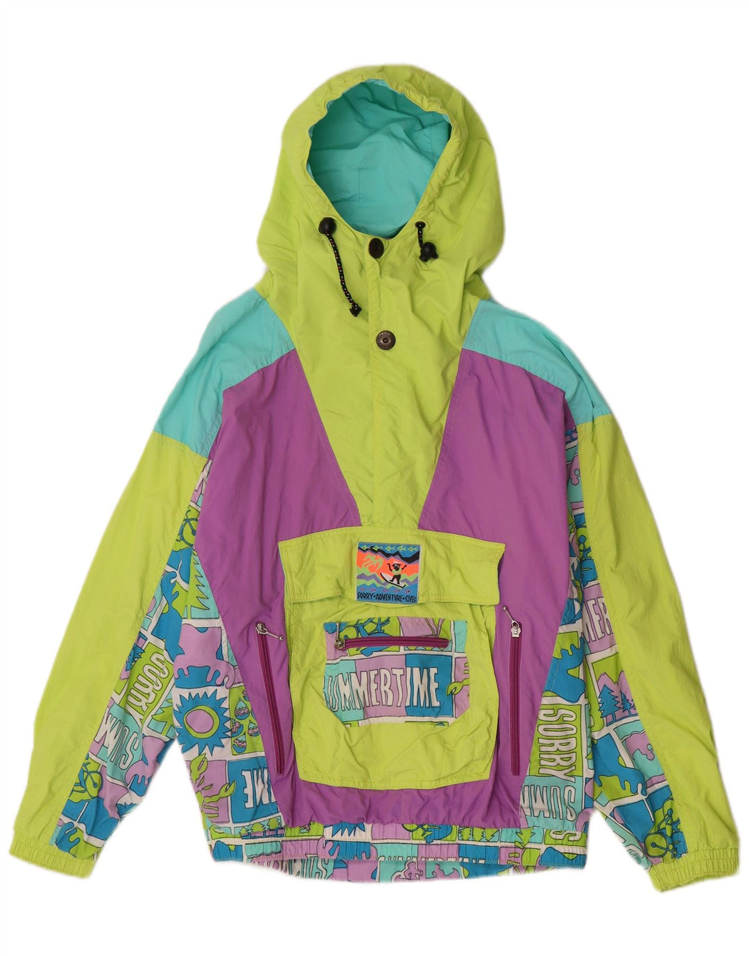 Undskyld Dame Grafisk Anorak Jakke IT 46 Stor Flerfarvet Retro