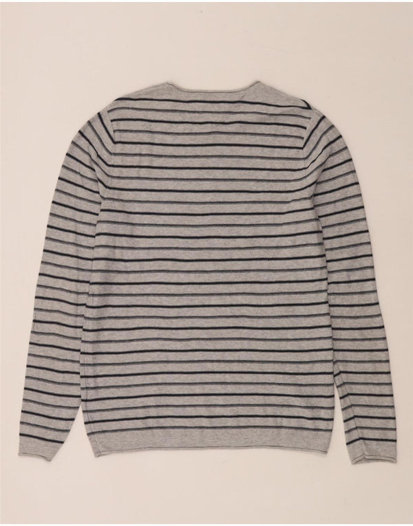 TOMMY HILFIGER Herre sweater med rund hals, mellemgrå stribet bomuld