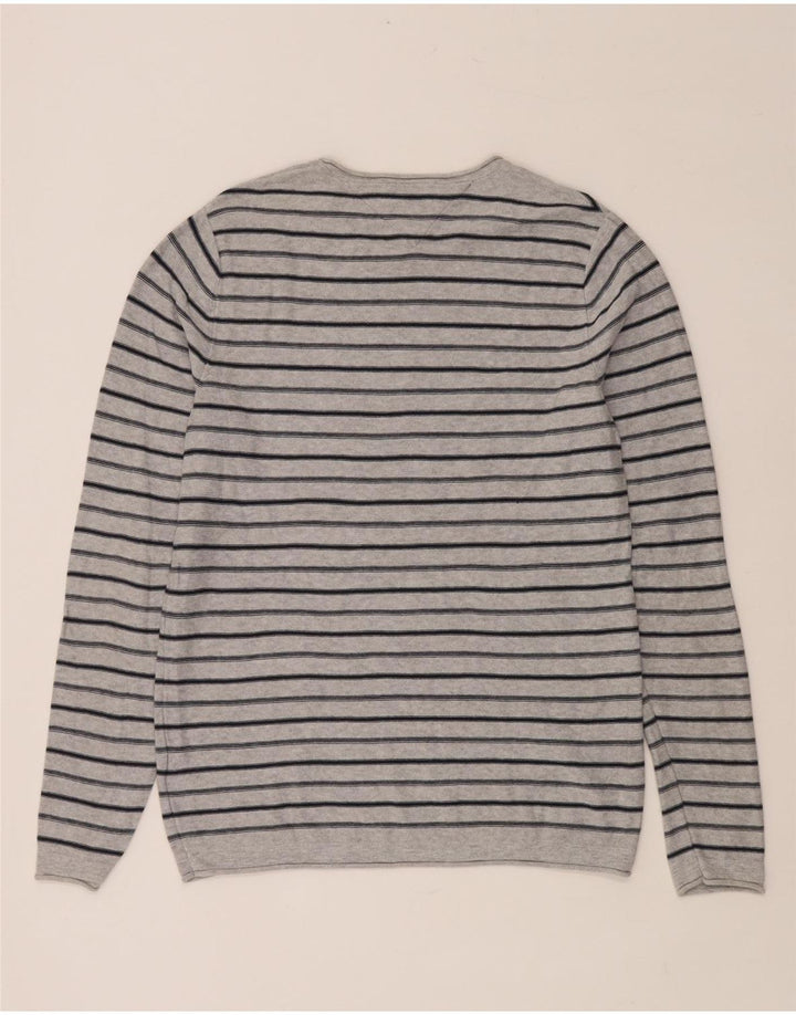 TOMMY HILFIGER Herre sweater med rund hals, mellemgrå stribet bomuld