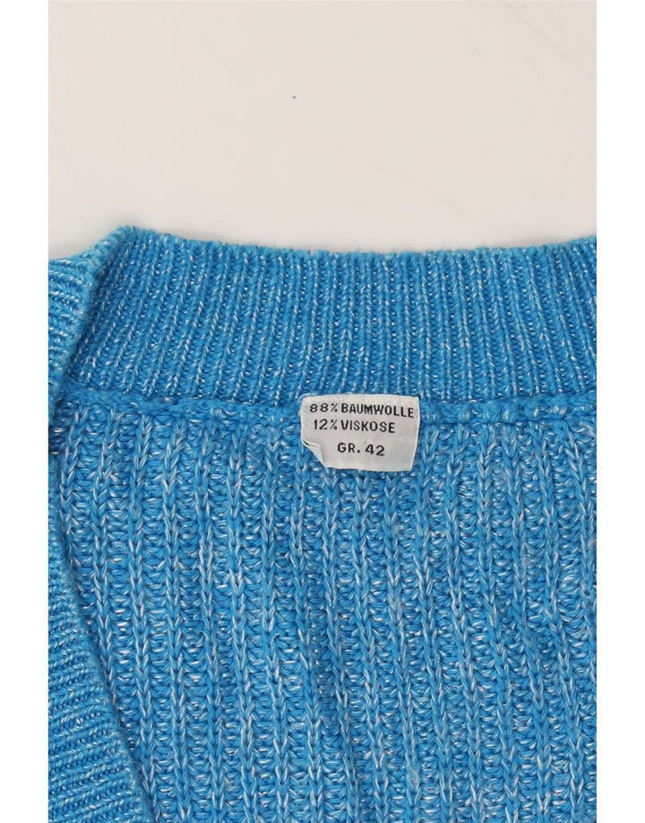 VINTAGE Womens V-Neck Jumper Sweater EU 42 Large Blue Cotton Vintage Vintage and Second-Hand Vintage from Messina Hembry 