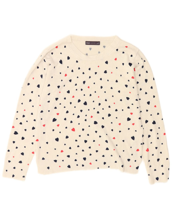 Marks & Spencer Dame Boat Neck Jumper Sweater UK 12 Medium White Heart