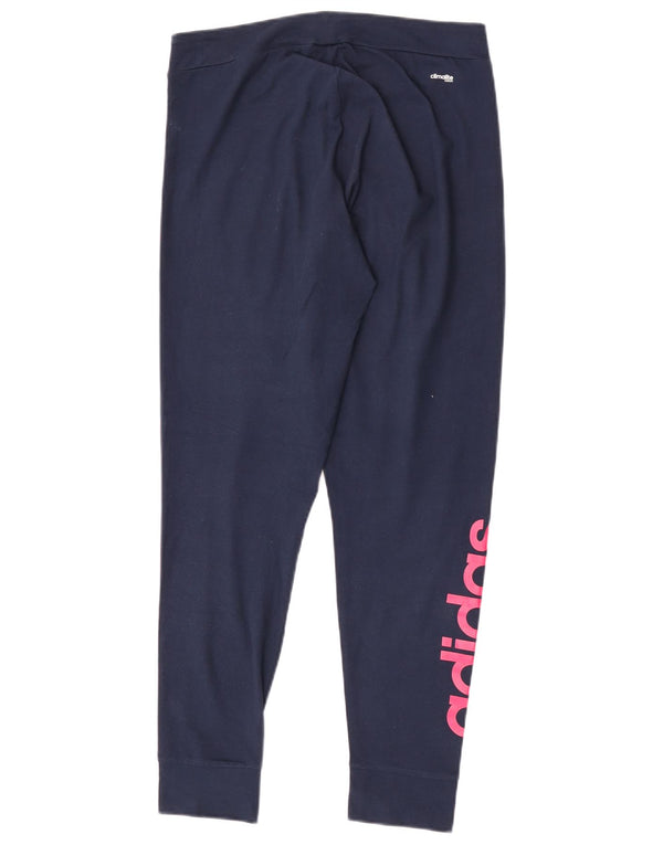 Adidas Womens Climalite Graphic Leggings UK 16/18 Large Navy Blue Cotton