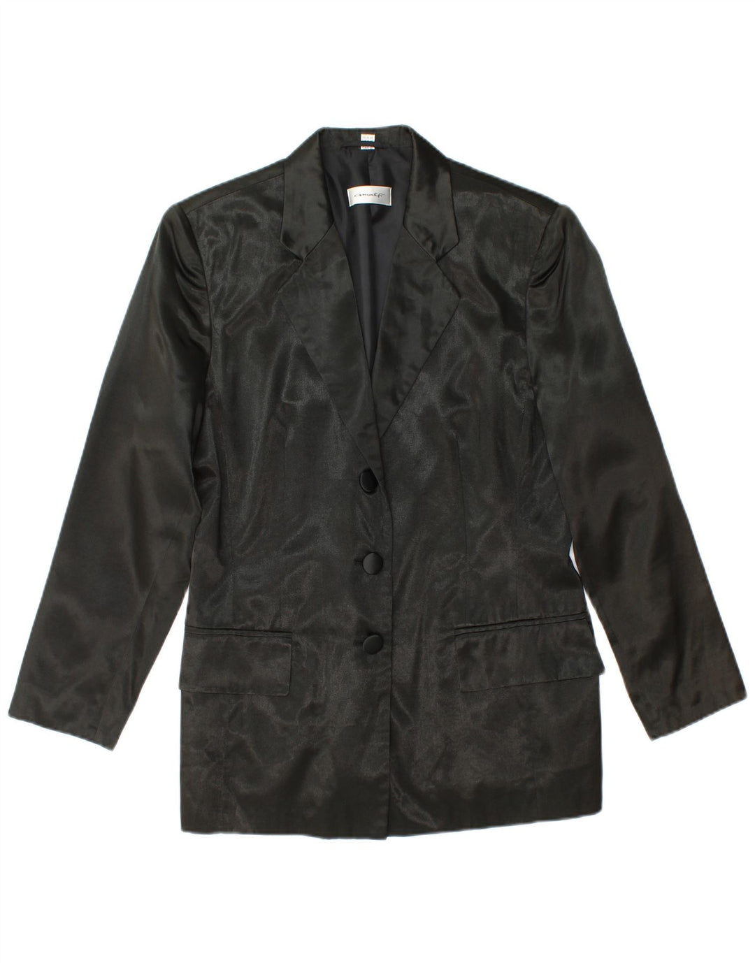 VINTAGE Dame 3-knaps blazerjakke UK 12 Medium Black Viscose