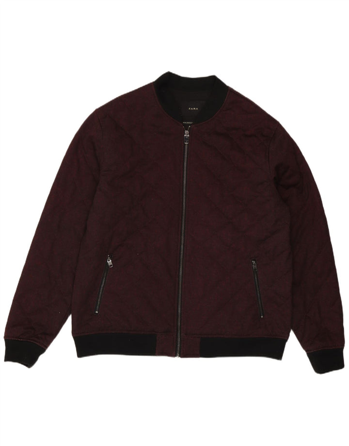Zara Herre Quiltet Bomber Jacket UK 44 2XL Burgundy