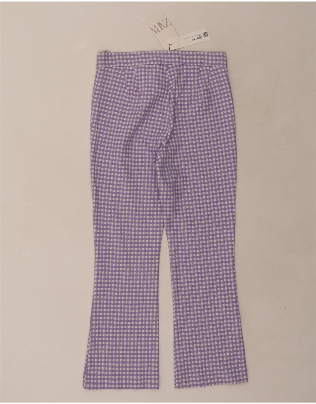 Zara Dame Bootcut Cropped Trousers Medium W28 L25 Lilla Gingham