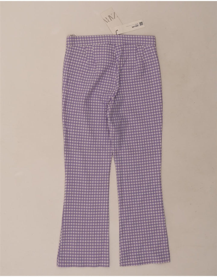 Zara Dame Bootcut Cropped Trousers Medium W28 L25 Lilla Gingham