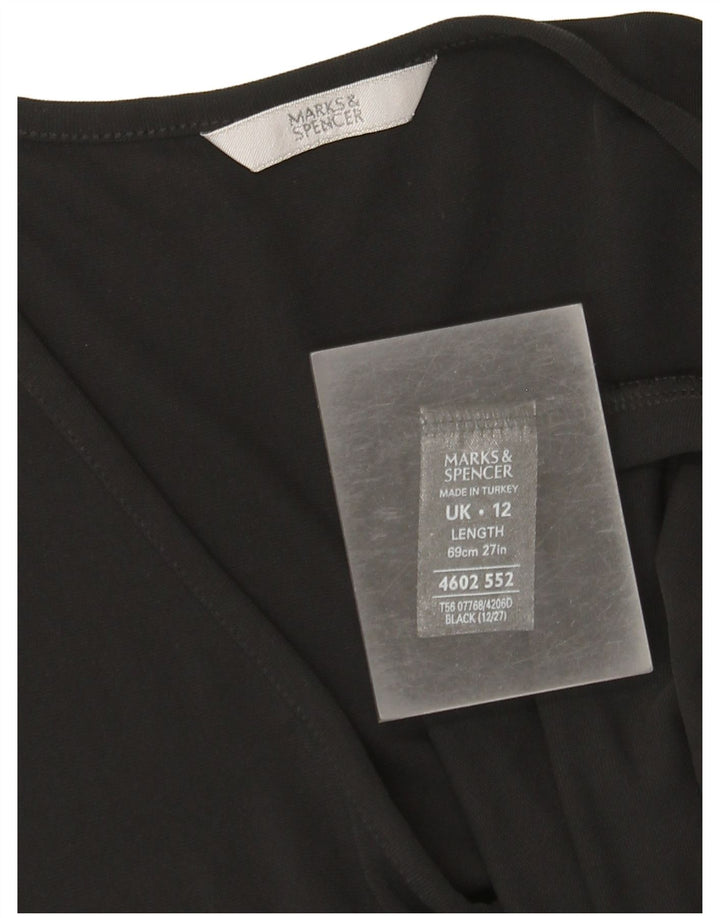 Marks & Spencer Dame 3/4-ærmet A-line kjole UK 12 Medium Sort Viscose