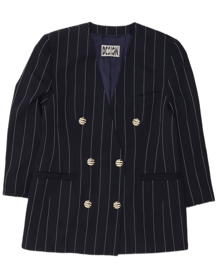 VINTAGE Dame Longline Blazer Jacket IT 42 Mellem marineblå stribet