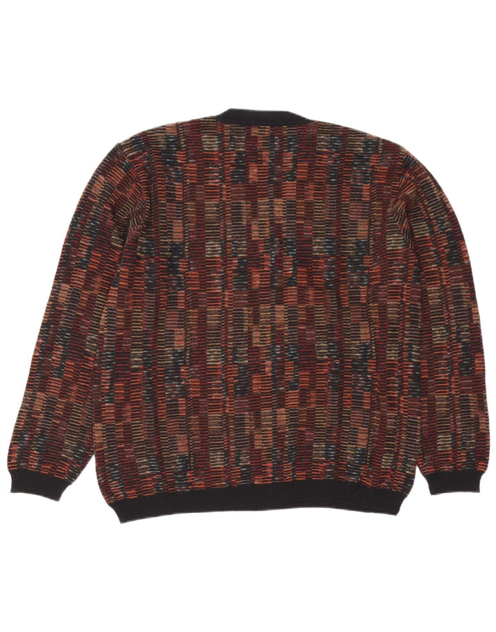 Mapier Herre V-hals sweater Stor flerfarvet geometrisk merinould