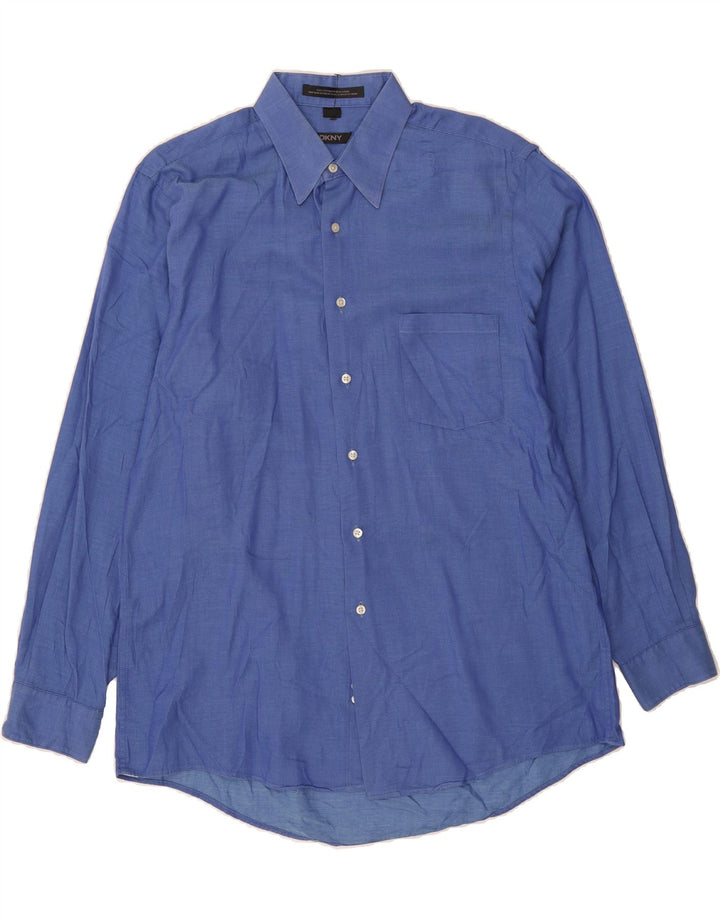 DKNY Mens Shirt Size 16 Large Blue Cotton Vintage Dkny and Second-Hand Dkny from Messina Hembry 