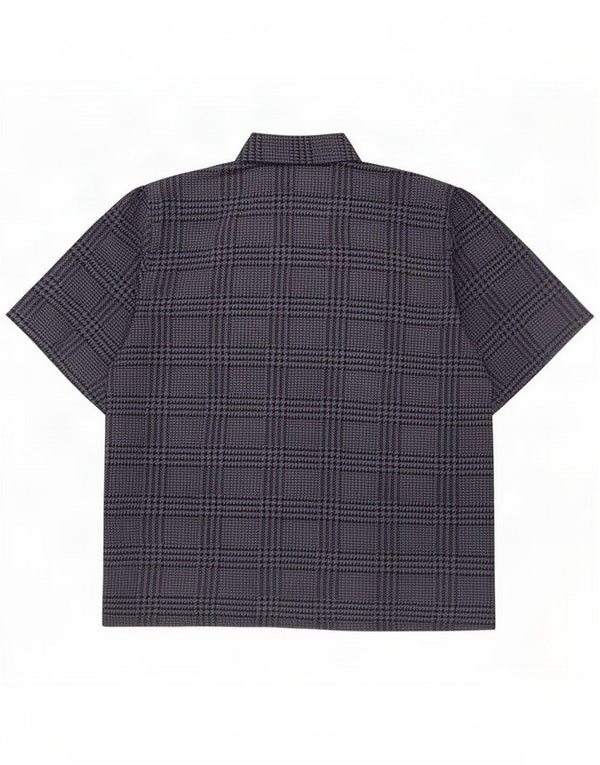 Vintage Dame Kortærmet Skjorte Bluse IT 48 XL Marineblå Houndstooth
