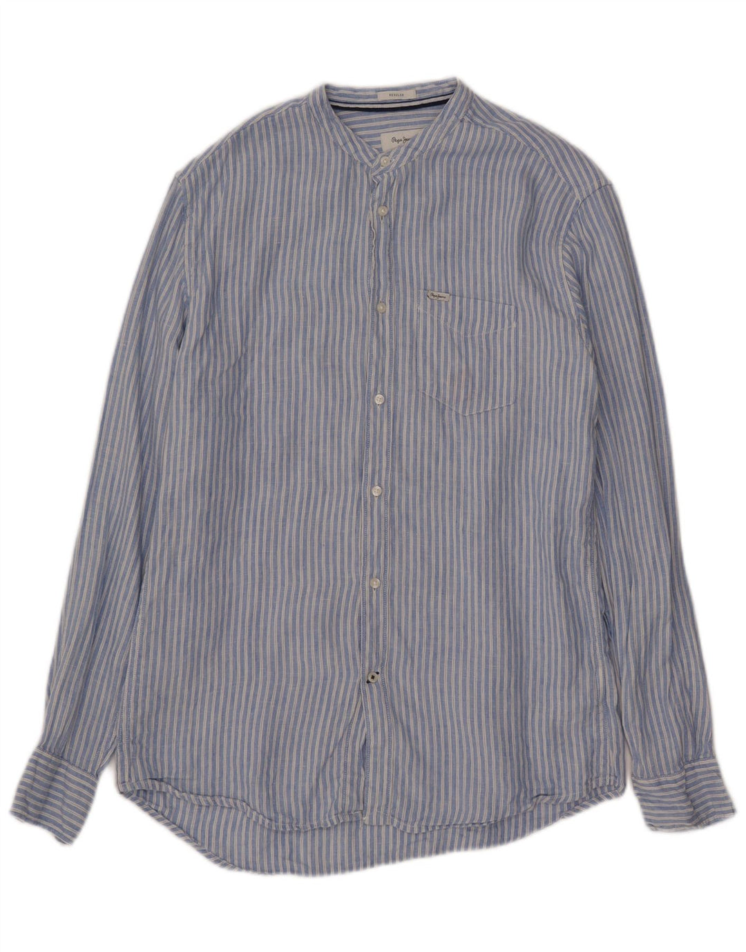 PEPE Jeans Regular Shirt UK 10 Små blå stribet hør