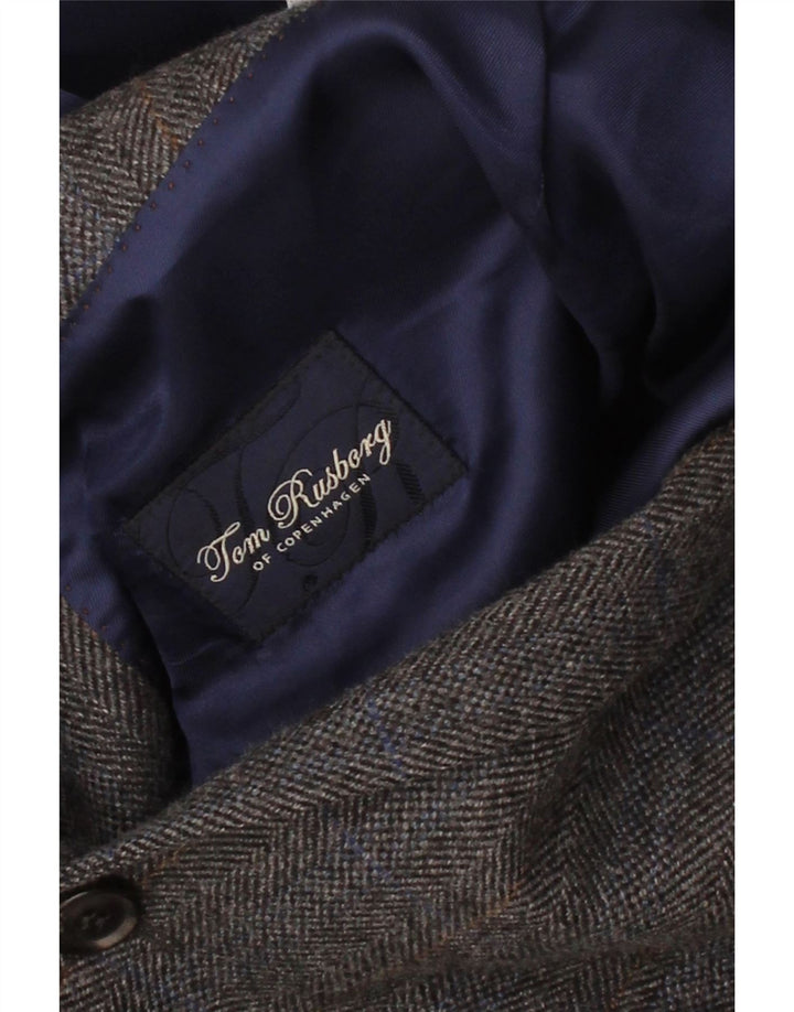 TOM RUSBORG Mens 2 Button Blazer Jacket UK 40 Large Grey Herringbone Wool Vintage Tom Rusborg and Second-Hand Tom Rusborg from Messina Hembry 