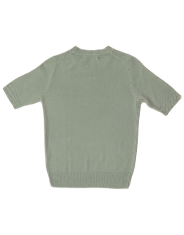 Marks & Spencer Womens Short Sleeve Crew Neck Jumper Sweater UK 6 XS Green