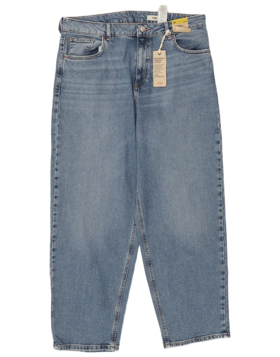 MARKS & SPENCER Dame Barrel High Waist Jeans UK 16 Large W34 L28 Blue