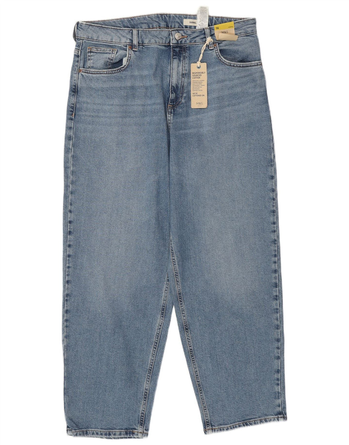 MARKS & SPENCER Dame Barrel High Waist Jeans UK 16 Large W34 L28 Blue