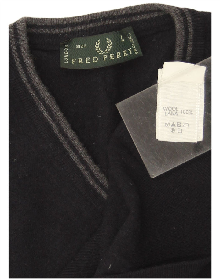 Fred Perry Herre V-hals sweater Stor marineblå uld