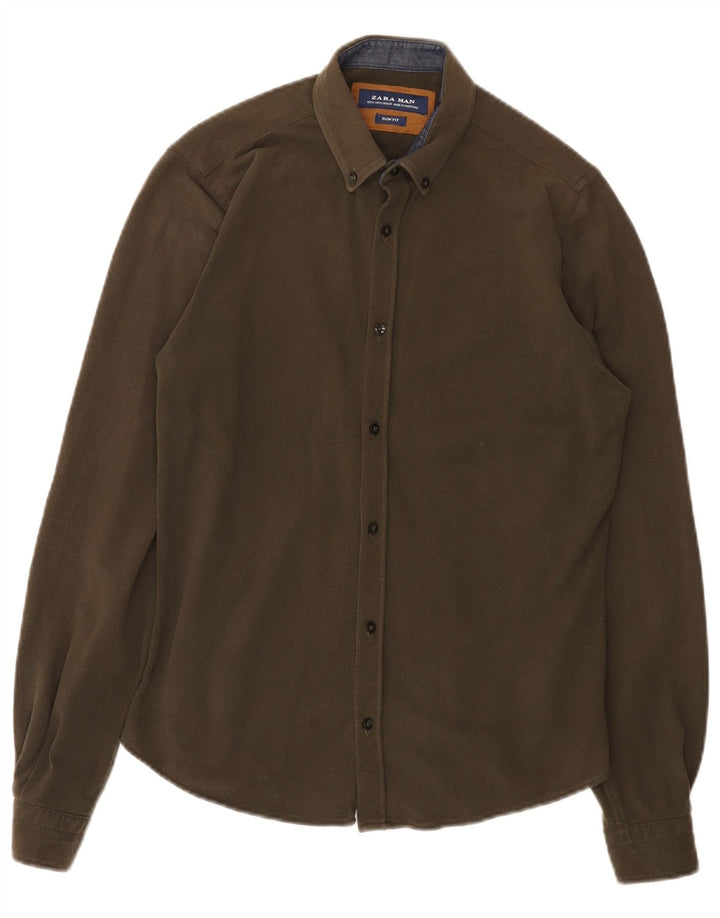 Zara Herre Slim Fit Shirt Small Khaki