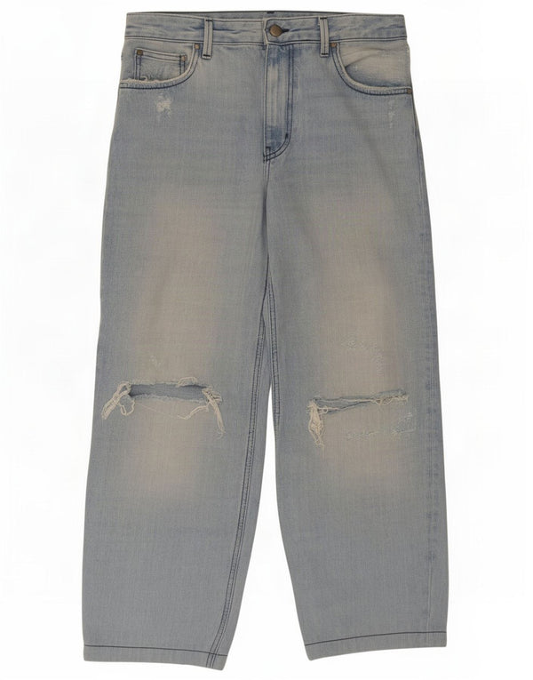Zara Dame High Waist Distressed Loose Jeans EU 38 Small W28 L26 Blue