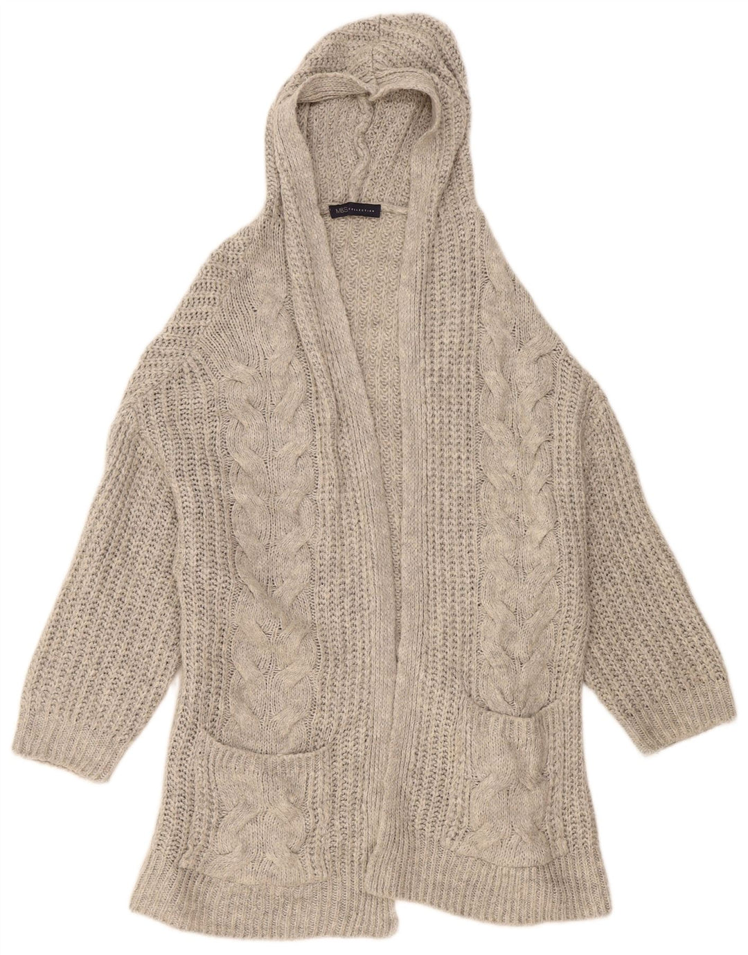 Marks & Spencer Dame Hætte Åben Cardigan Sweater UK 14 Medium Grey