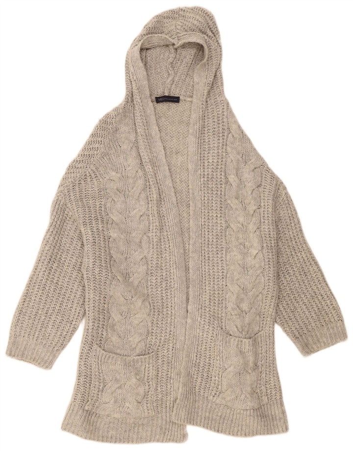 Marks & Spencer Dame Hætte Åben Cardigan Sweater UK 14 Medium Grey