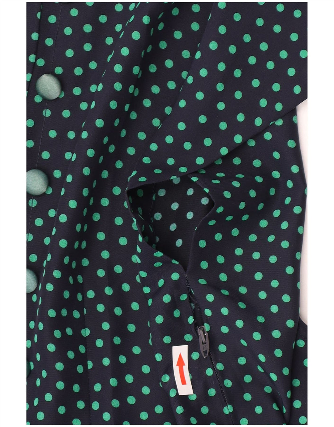 Vintage Dame A-Line Kjole UK 10 Small Navy Blue Polka Dot