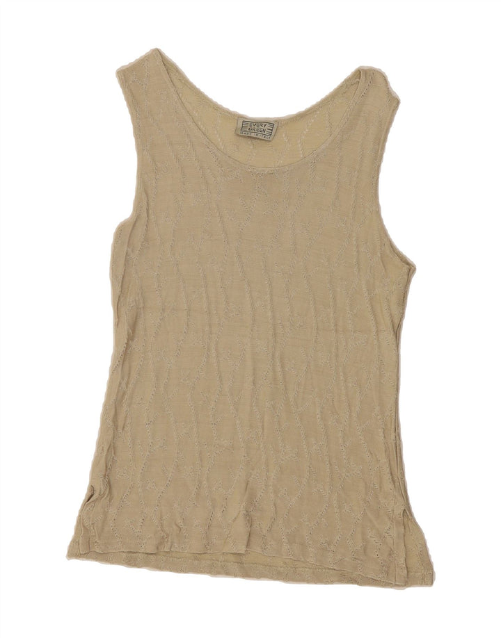 VINTAGE Womens Sleeveless Vest Top UK 12 Medium Beige Viscose Vintage Vintage and Second-Hand Vintage from Messina Hembry 
