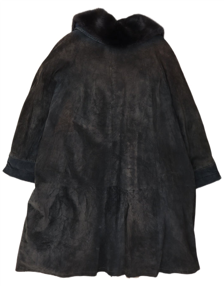 Vintage ruskindsfrakke til kvinder UK 14 Large Navy Blue