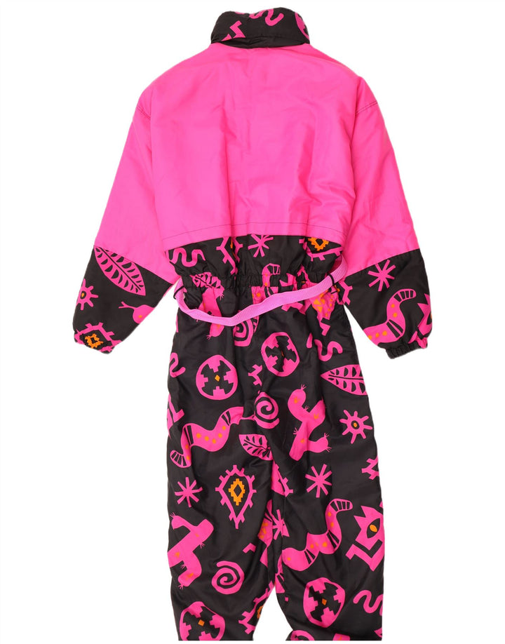 Vintage kvinders abstrakt mønster ski jumpsuit UK 16 Large Pink Colourblock