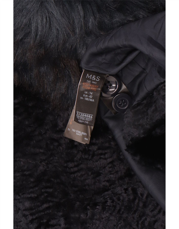 Marks & Spencer Dame Oversized Faux Fur Overcoat UK 14 Large Navy Blue