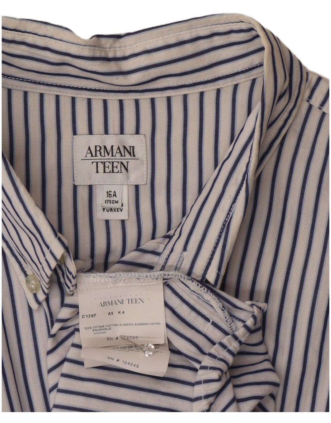 Armani drengeskjorte 15-16 år hvidstribet bomuld
