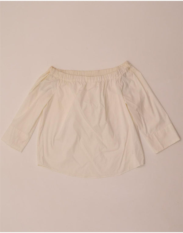 Zara Dame 3/4 ærmet Crop Off Shoulder Top UK 10 Small White Bomuld