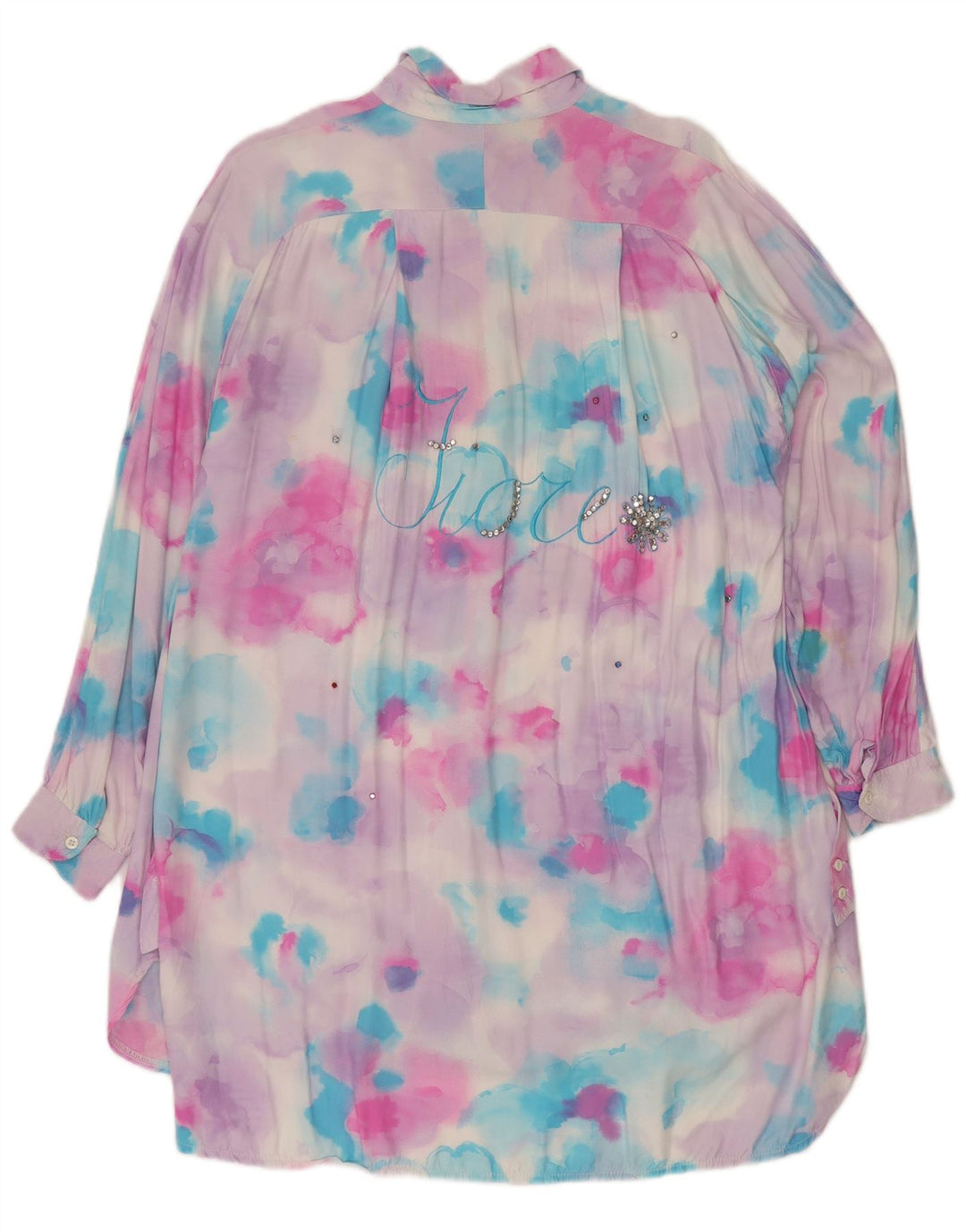 FIORE Dame Longline skjortebluse UK 16 Large Pink Tie Dye