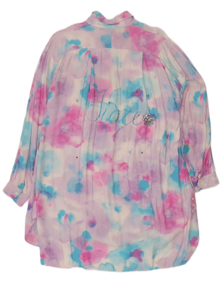 FIORE Dame Longline skjortebluse UK 16 Large Pink Tie Dye