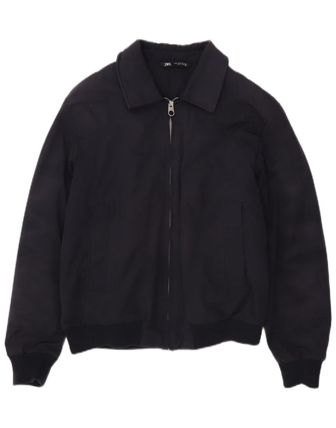 Zara Herre Bomber Jacket UK 38 Medium Navy Blue Polyester